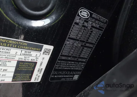 2020 Land Rover Range Rover Velar P250 R-Dynamic S from USA, damaged, VIN SALYK2EX3LA242089